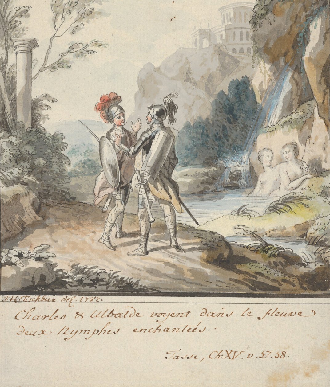 Carlo e Ubaldo Resistindo aos Encantos das Ninfas da Armida de Torquato..., 1782. de Johann Heinrich Tischbein