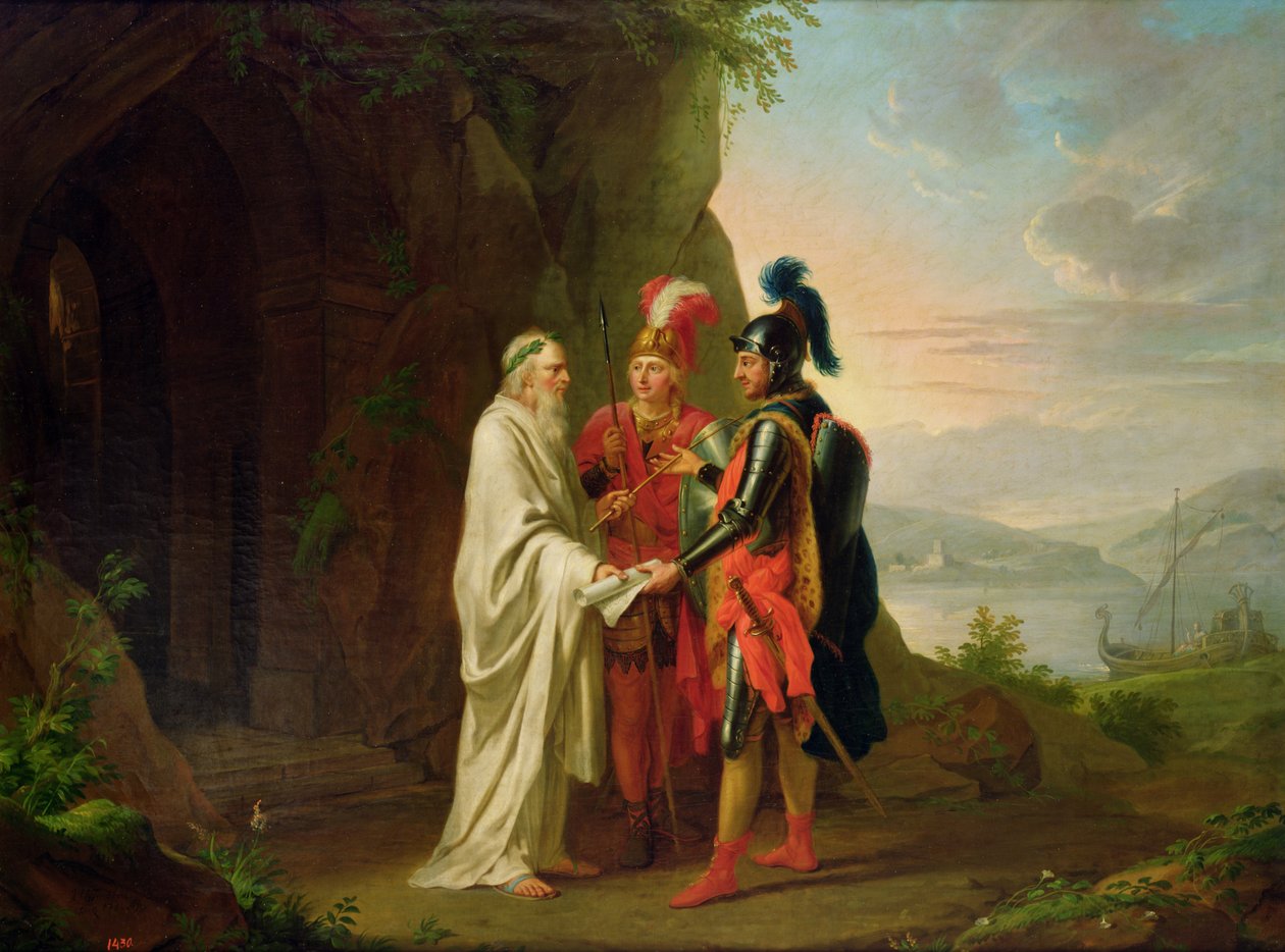 Carlo e Ubaldo visitam o Mago em sua busca pelos perdidos Rinaldo, 1782 de Johann Heinrich Tischbein