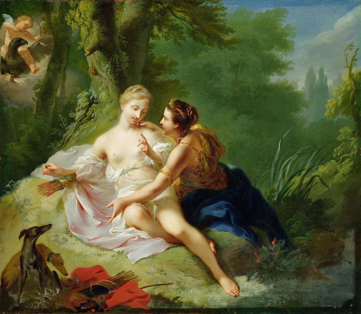 Júpiter disfarçado de Diana Seducing Callisto, c.1756 de Johann Heinrich Tischbein