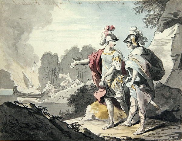 Nestor mostra o navio Telemachus (grafite e aguarela em papel) de Johann Heinrich Tischbein