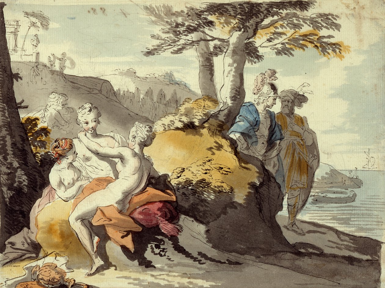 Telêmaco e Mentor em Chipre (grafite e wc no papel) de Johann Heinrich Tischbein