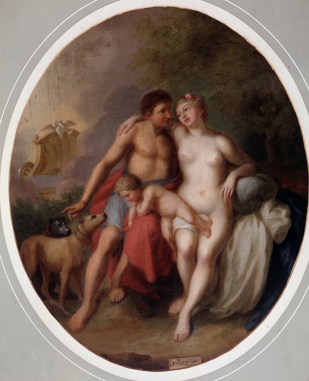 Venus et Adonis (Vénus e Adonis). Peinture de Johann Heinrich Wilhelm Tischbein (1751-1829) (aussi appele Goethe-Tischbein ou Goethe Tischbein). Huile sur toile de Johann Heinrich Tischbein