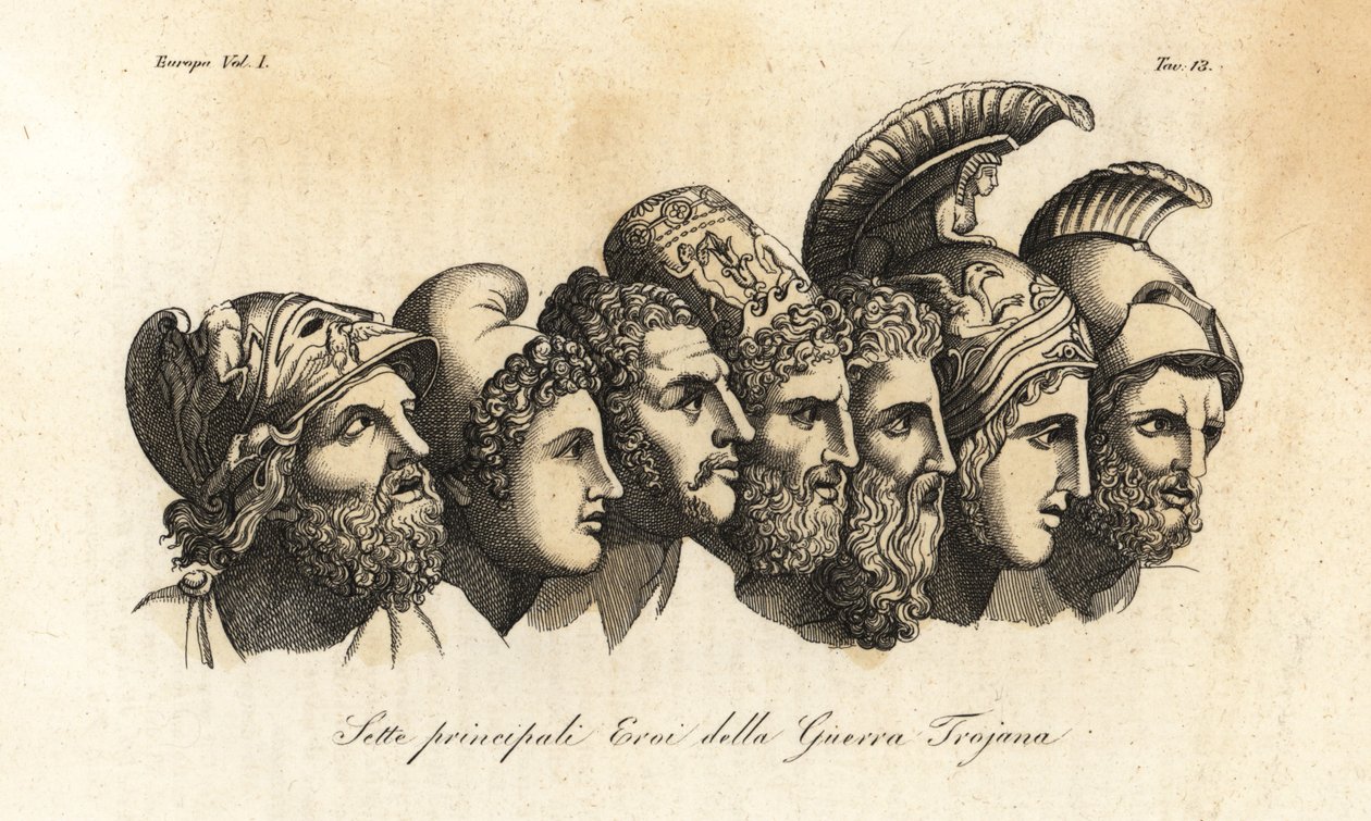 Bustos de sete heróis principais da Guerra de Tróia de Johann Heinrich Wilhelm (after) Tischbein