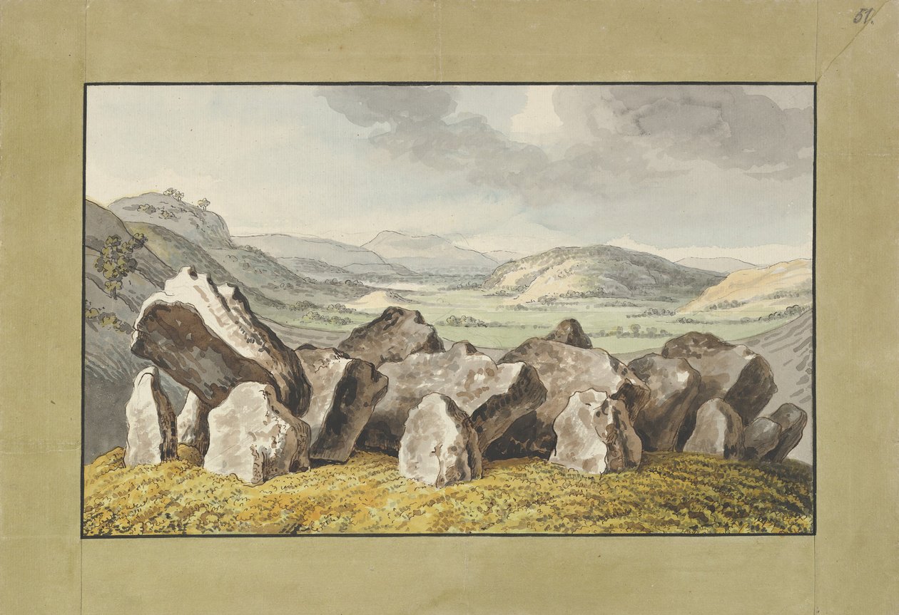 Um Círculo de Pedra Pré-histórico sobre um Monte, uma Paisagem Extensiva Além, em meados do século XIX, 18º aniversário. de Johann Heinrich Wilhelm Tischbein