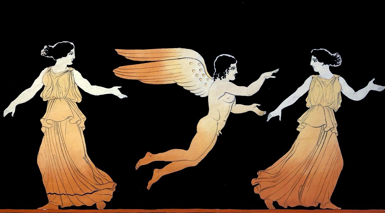 Eros perseguindo duas mulheres c.1796 (Gravação em Placa de Cobre) de Johann Heinrich Wilhelm Tischbein