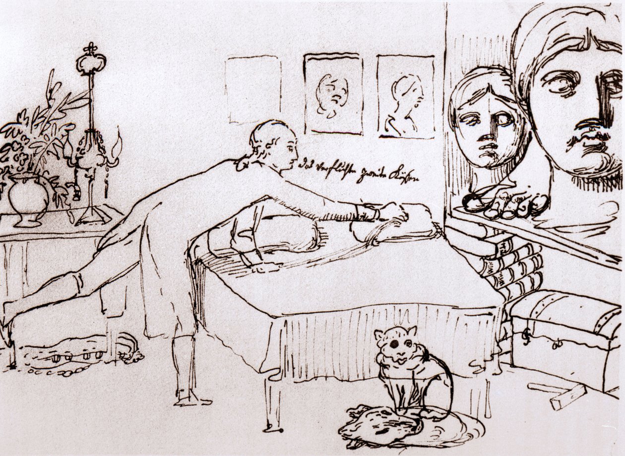 Johann Wolfgang Von Goethe em sua casa na Via del Corso, em Roma. Desenho de Johann Heinrich Wilhelm Tischbein (1751-1829) (também chamado Goethe-Tischbein ou Goethe Tischbein). sd. Século XVIII. de Johann Heinrich Wilhelm Tischbein
