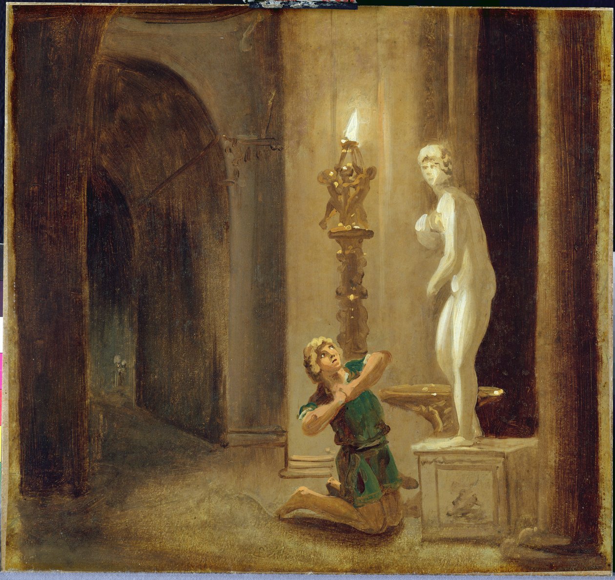 Pigmalião antes da estátua de Vênus, c.1800 (óleo sobre papel) de Johann Heinrich Wilhelm Tischbein