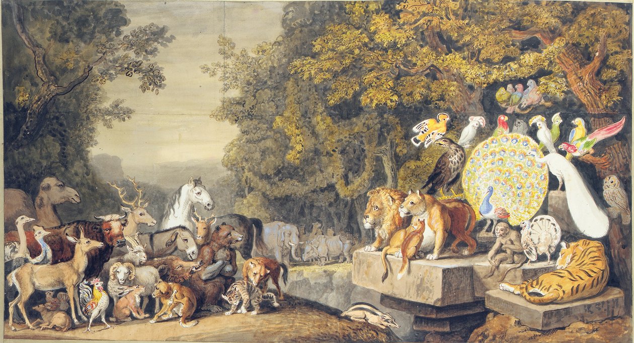 A Corte dos Animais, ilustração do Canto IV de Reineke Fuchs, de Goethe de Johann Heinrich Wilhelm Tischbein