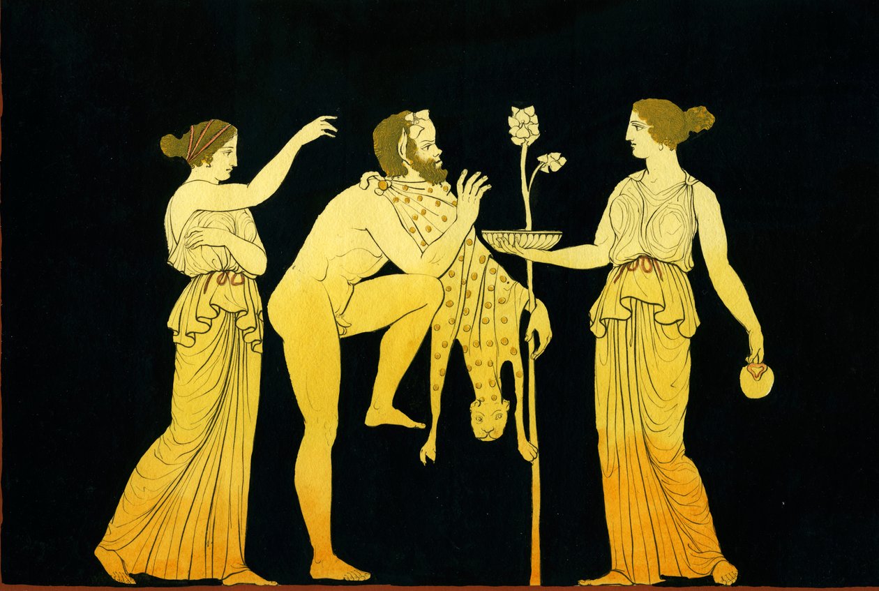 Dois maenads oferecem vinho a Dionysos c.1796 de Johann Heinrich Wilhelm Tischbein