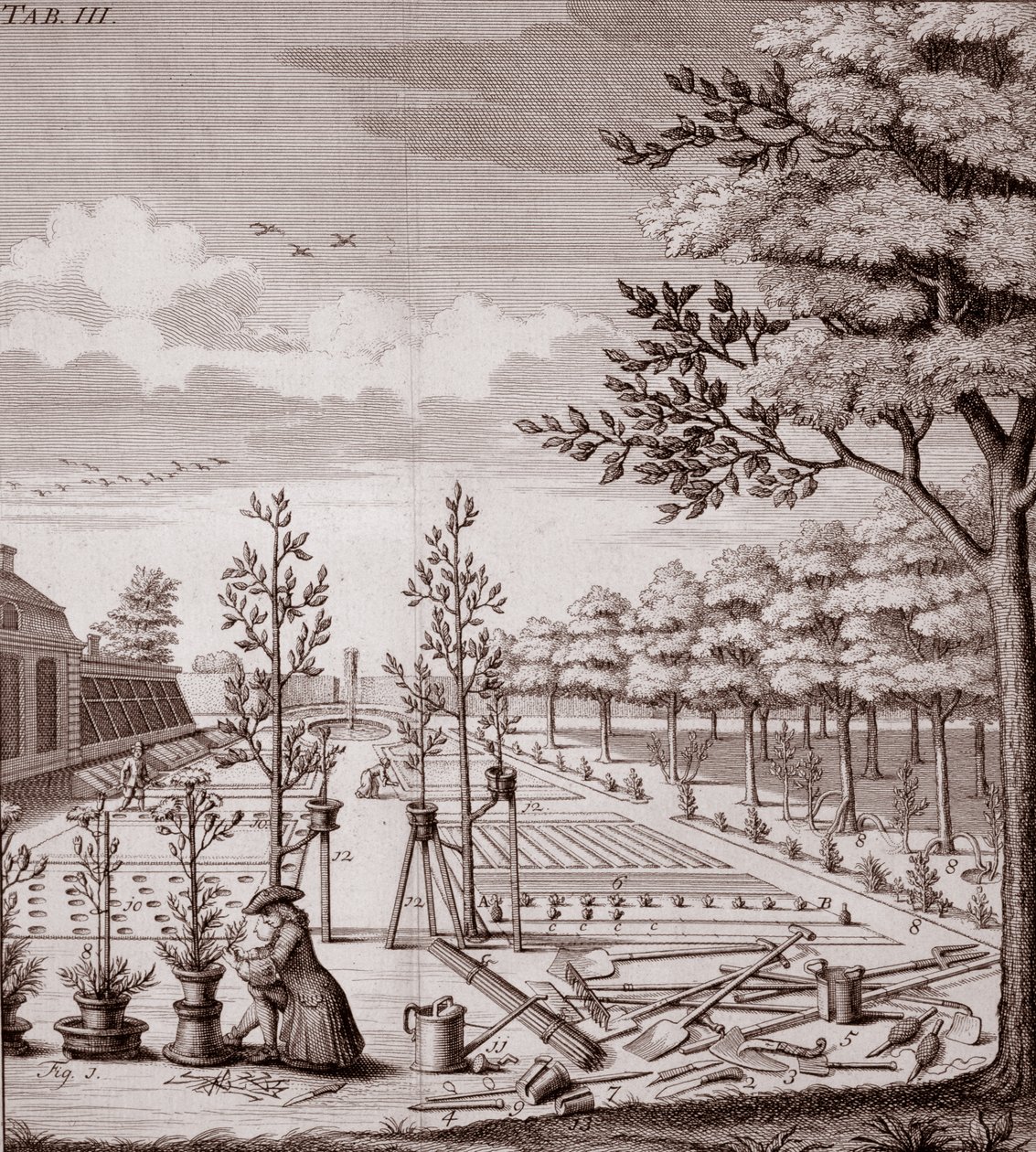 Ilustração de uma cena de jardim, 1753 de Johann Hermann Knoop