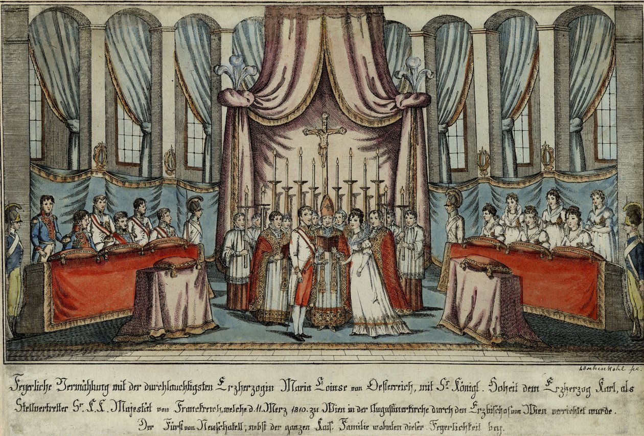 Marie-Louise casou-se com Napoleão por procuração em Viena, com o arquiduque Charles substituindo Napoleão, 18 de Johann Hieronymus Loeschenkohl