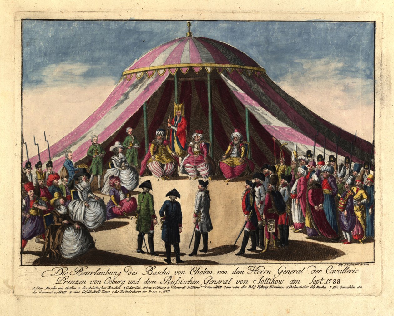 A deposição do Paxá de Khotyn pelo príncipe Josias de Saxe-Coburg e General..., setembro de 1788. de Johann Hieronymus Loeschenkohl