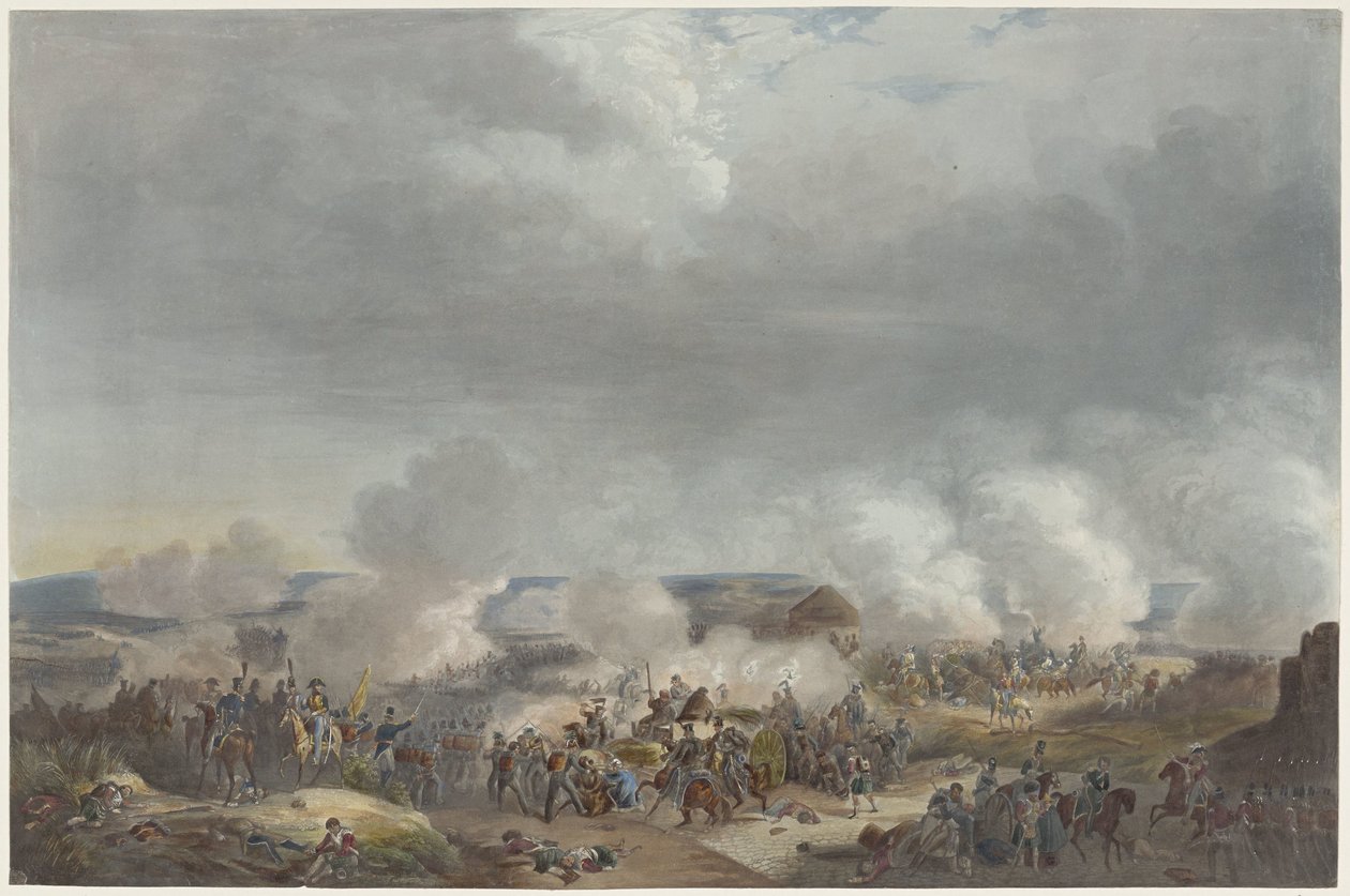 Príncipe de Orange na Batalha de Quatre-Bras, 1815 Doze placas da chegada e inauguração de William I em Bruxelas e as batalhas em Quatre-Bras e Waterloo em 1815 (título da série) de Johann Hürlimann