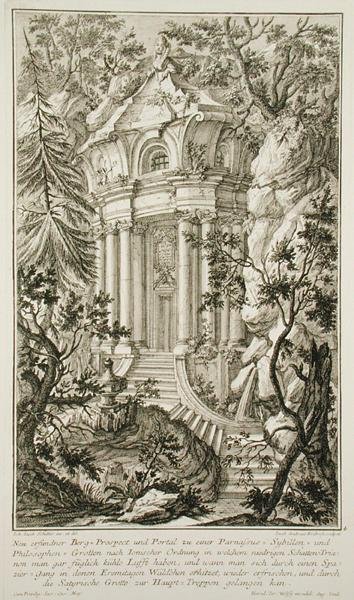 Templo num jardim, gravado por Jacob Andreas Fridrich (1714-79) (gravura) de Johann Jacob (after) Schubler