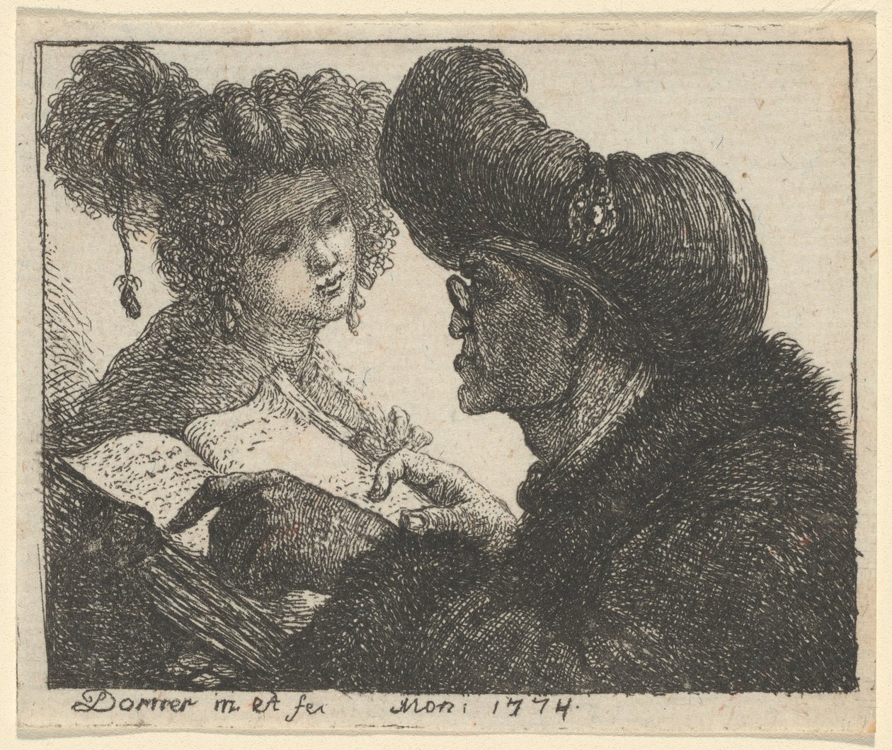 Um homem de turbante lendo para uma jovem de Johann Jakob Dorner the Elder