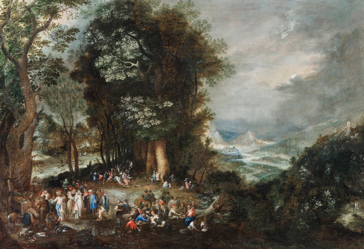 Acampamento Sutler na orla da floresta de Johann Jakob Hartmann