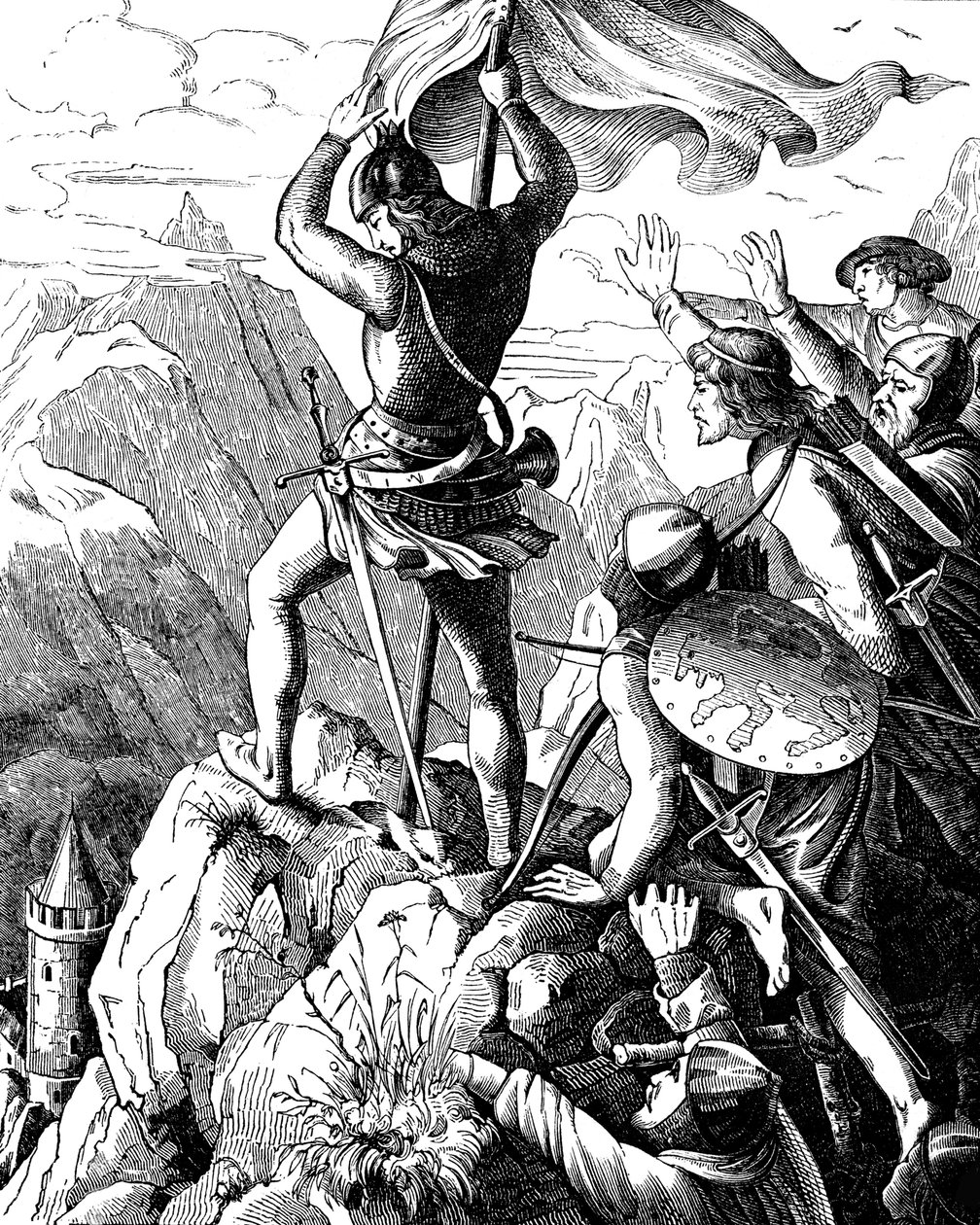 Otto I da Baviera impede a derrota do Imperador perto de Verona Ilustração da Geschichte des deutschen Volkes de E. Duller, 1840 de Johann Jakob Kirchhoff