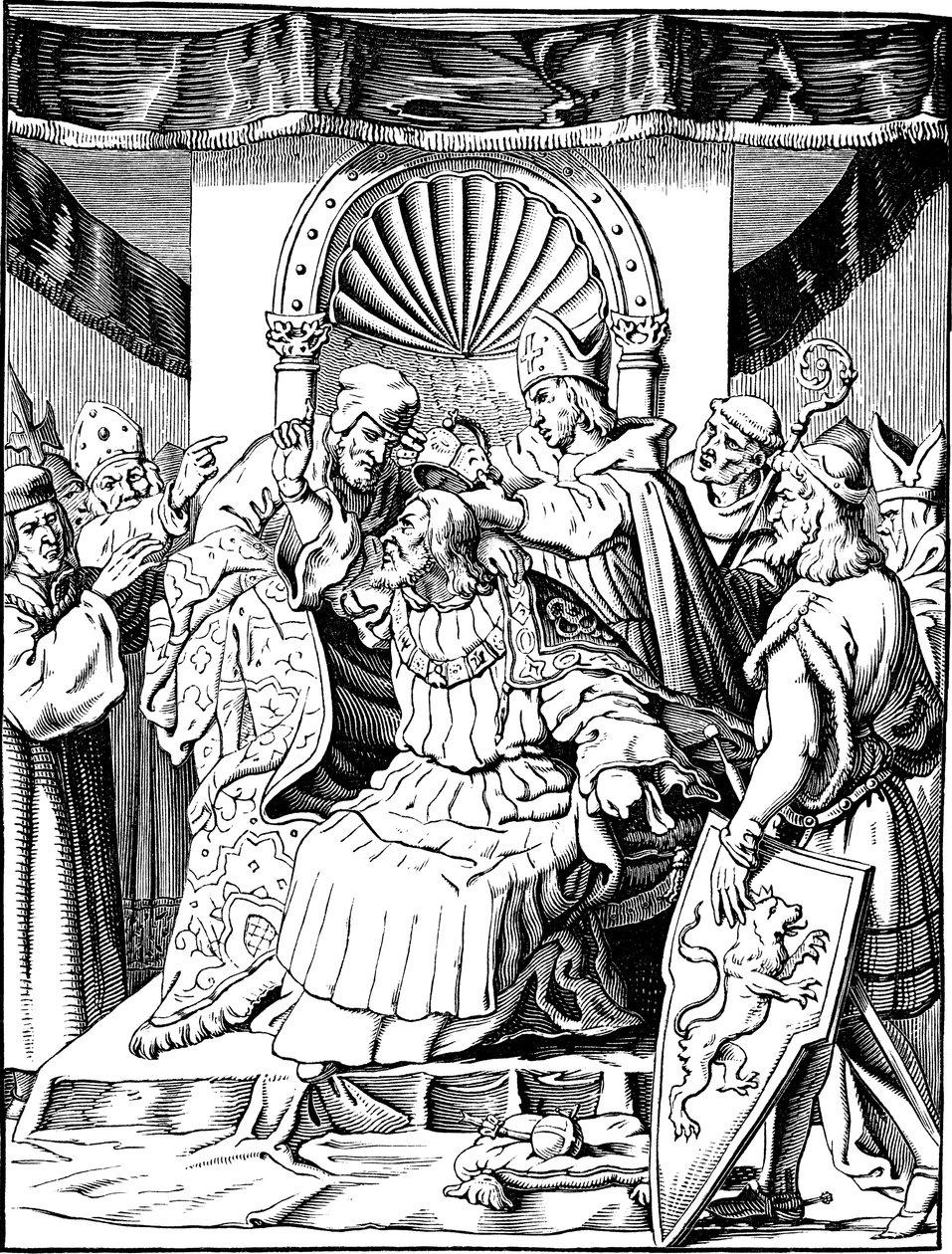 A abdicação do imperador Henrique IV em Ingelheim Ilustração da história do povo alemão por E. Duller, 1840 de Johann Jakob Kirchhoff