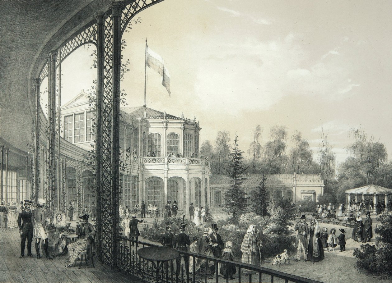 A estação ferroviária em Pavlovsk, 1840-1850. de Johann Jakob Meier
