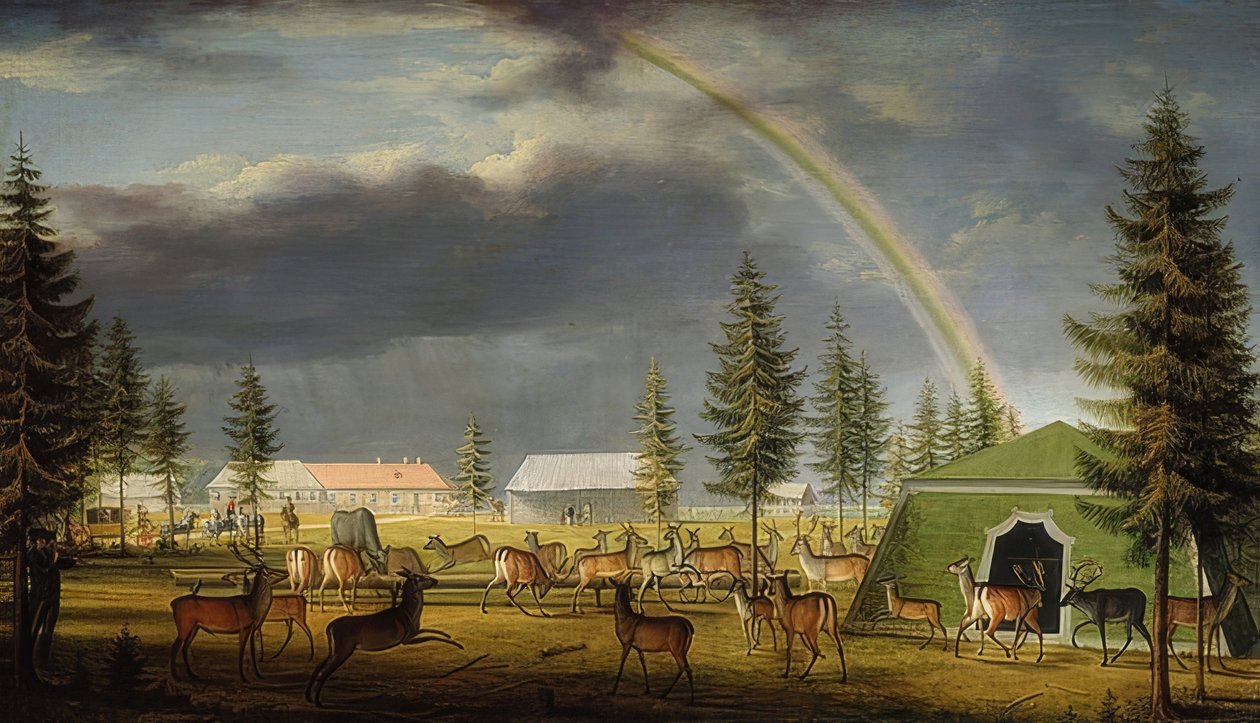 Exposição de animais no parque de Gatchina. 1792 de Johann Jakob Mettenleiter