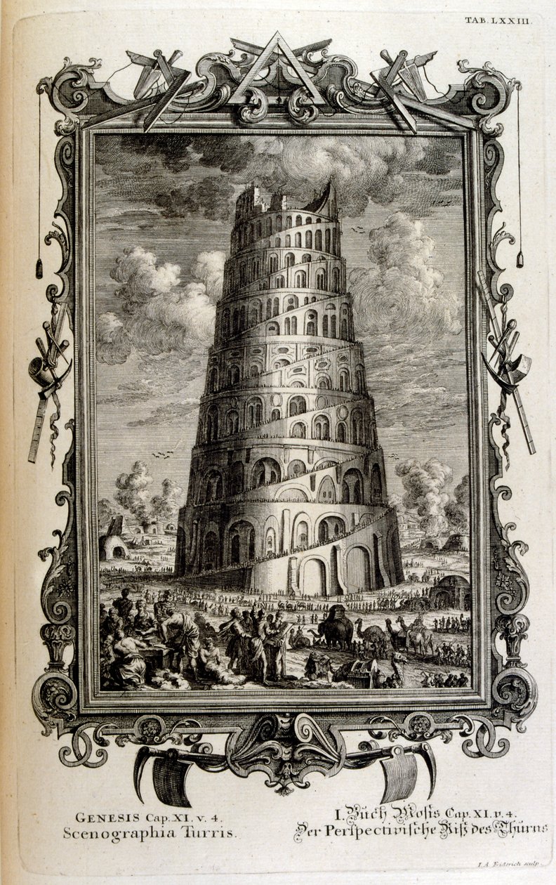 Plano da Torre de Babel visto de lado de Johann Jakob Scheuchzer