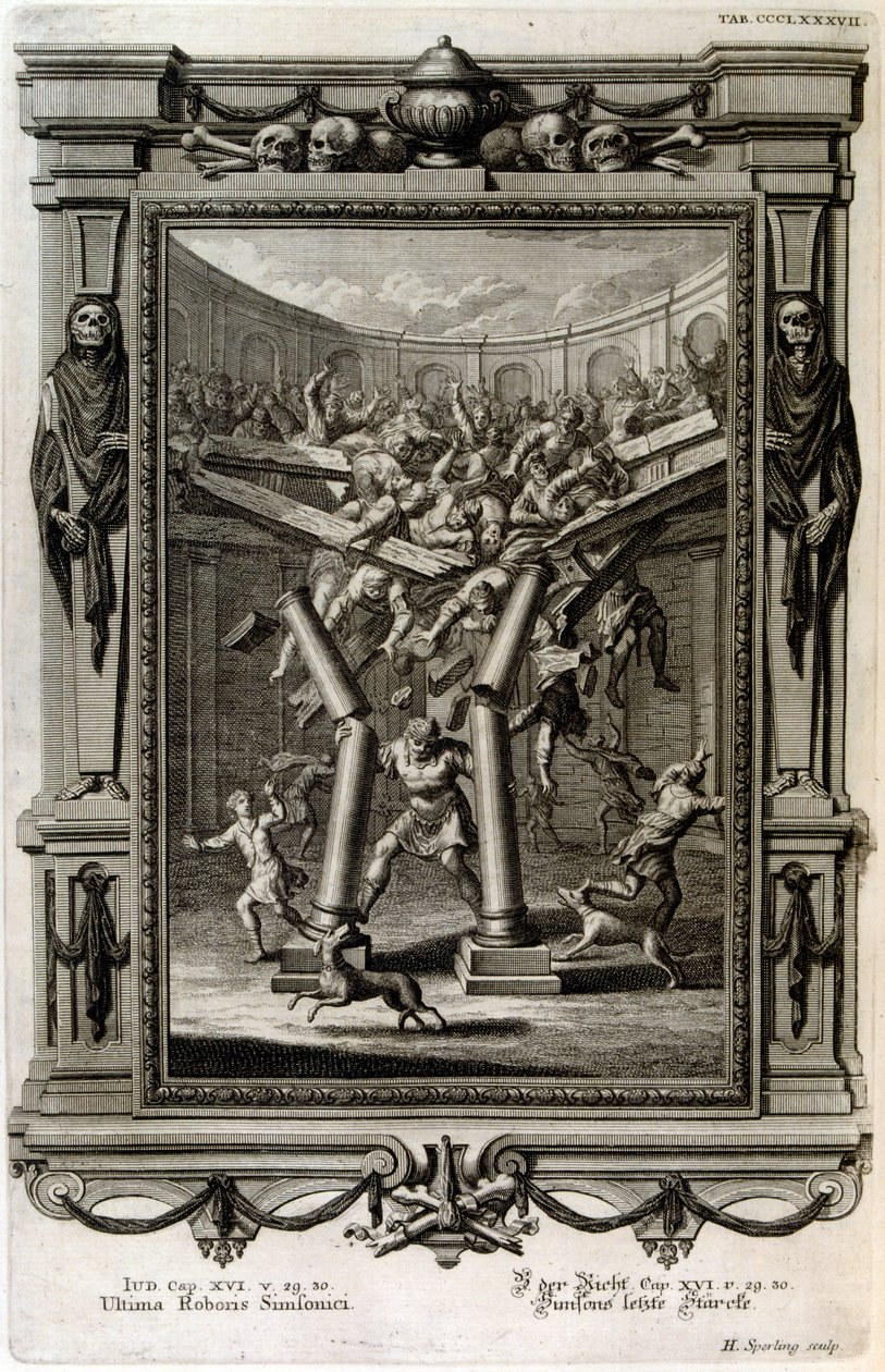 Sansão destrói o Templo de Baal de Johann Jakob Scheuchzer