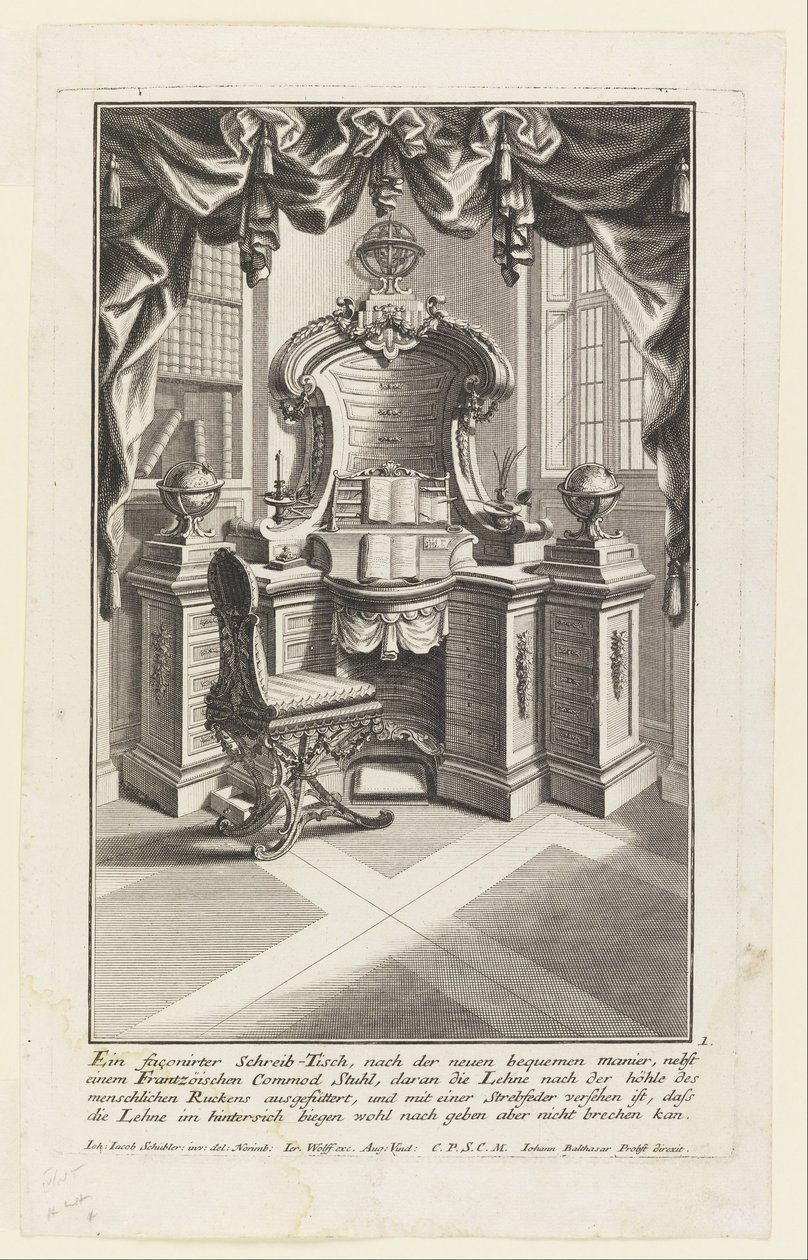 Uma secretária em forma, ... (secretária e cadeira) de Johann Jakob Schübler