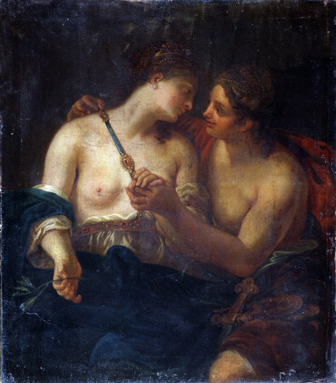 Alegoria da Paz. (Alegoria da Paz). Amizade entre duas mulheres. Pintura de Johann Karl Loth (1632-1698). Óleo sobre tela. Pushkin Museum of Fine Arts, Moscovo de Johann Karl Loth