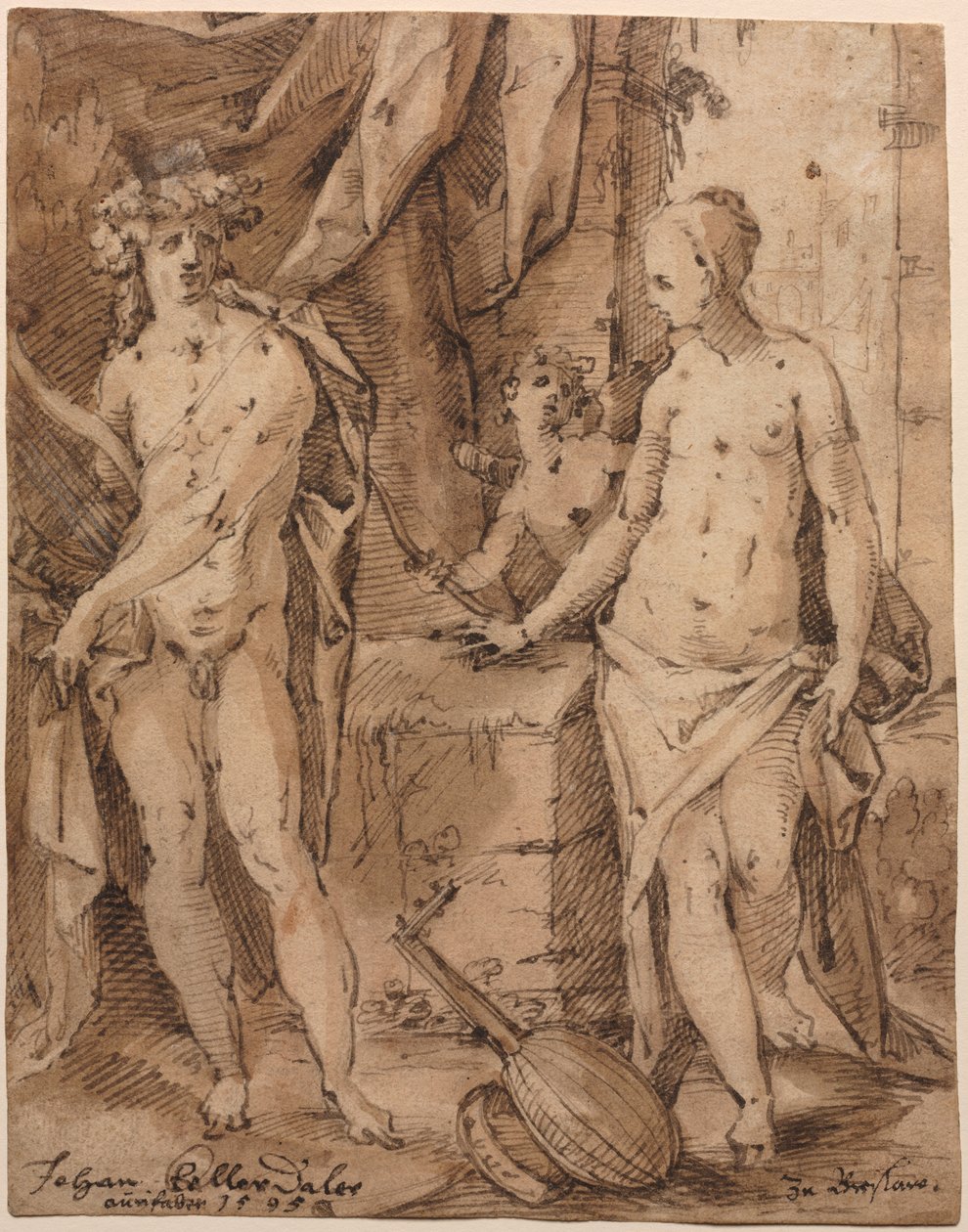 Apolo com Erato e Cupido, 1595. de Johann Kellerthaler