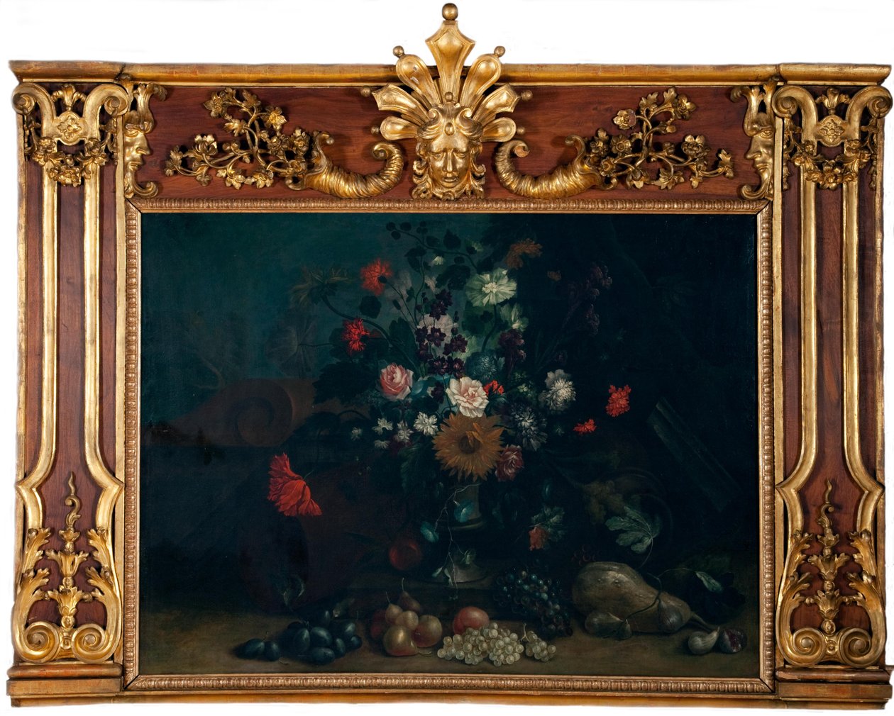 Natureza morta floral com girassol e cabaça de garrafa de Johann Kunstner
