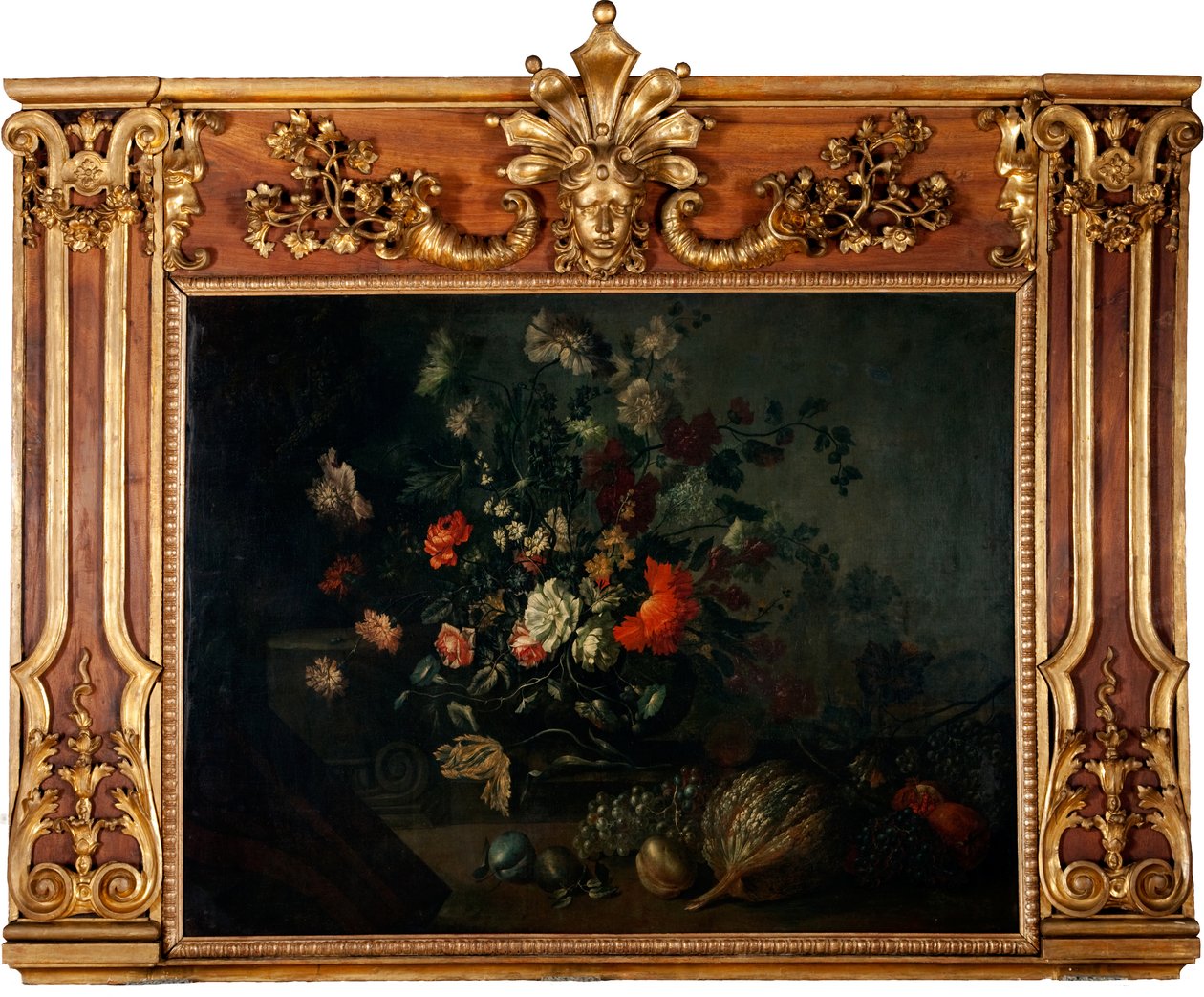 Natureza Morta Floral com Uvas, Abóboras e Romãs de Johann Kunstner