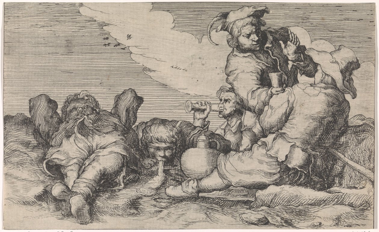 Cinco irmãos bebendo de Johann Liss (attributed to)