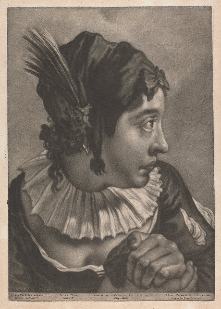 Retrato de uma mulher a usar uma pena de Johann Lorenz Haid