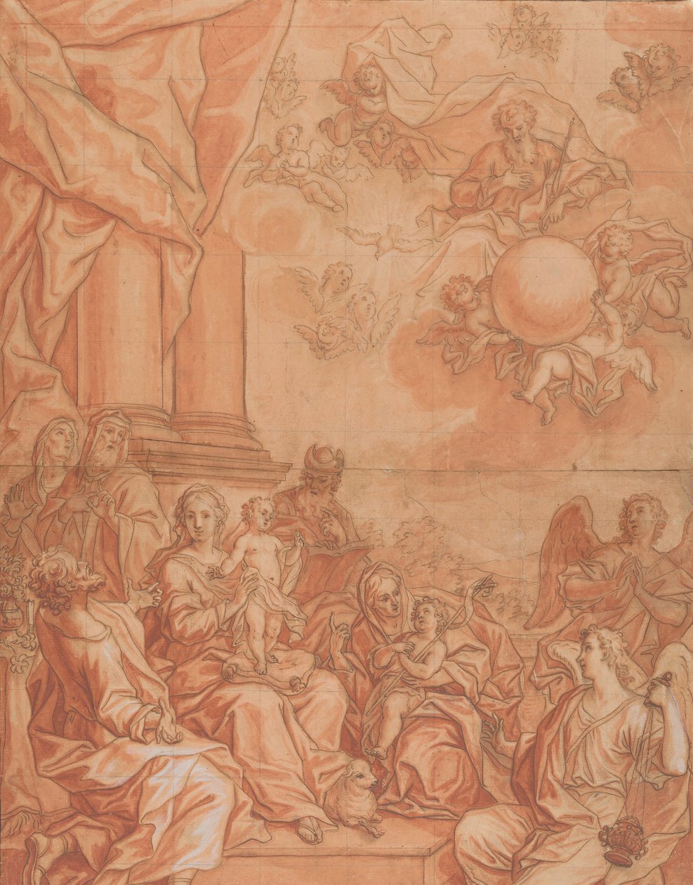 A Virgem e o Menino com Santos e Anjos, e Deus Pai no Céu, em meados do século XVIII. de Johann Lorenz Haid