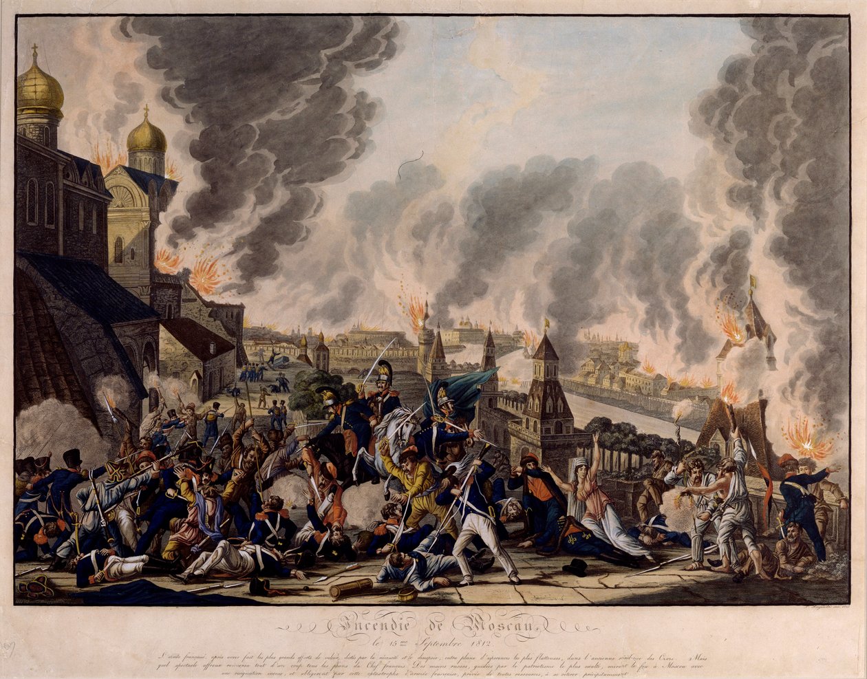 A queima de Moscou em 15 de setembro de 1812. A Grande Armée (França) invadiu a cidade russa (Guerras Napoleônicas de Johann Lorenz Rugendas