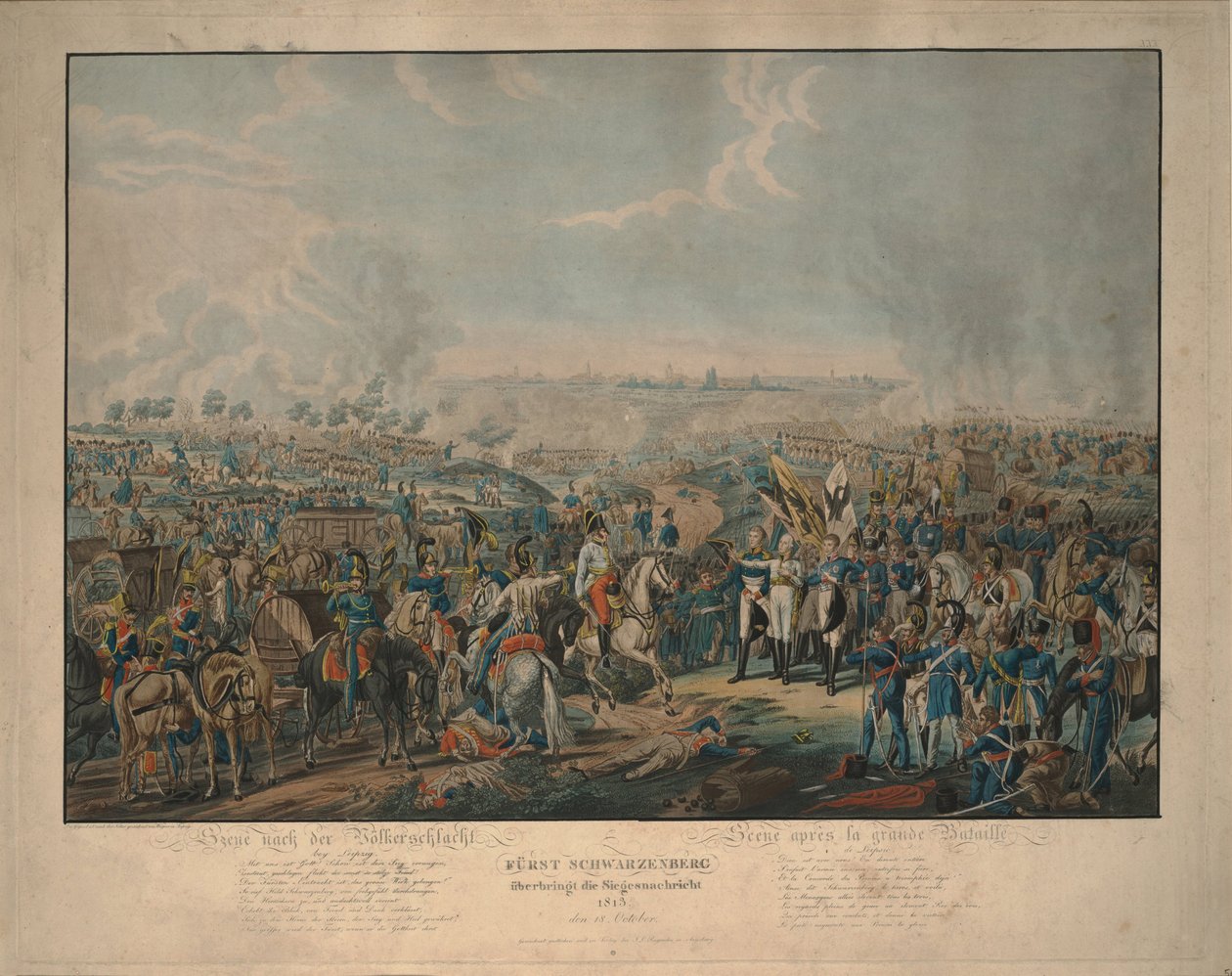 Após a Batalha das Nações: Príncipe Schwarzenberg trazendo notícias da vitória em 18 de outubro de 1813 de Johann Lorenz Rugendas the Younger