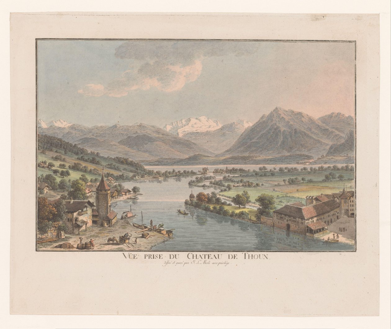 Vista do Lago Thuner a partir do Castelo de Thun
Vue prise du chateau de Thoun (título sobre o objecto) de Johann Ludwig Aberli