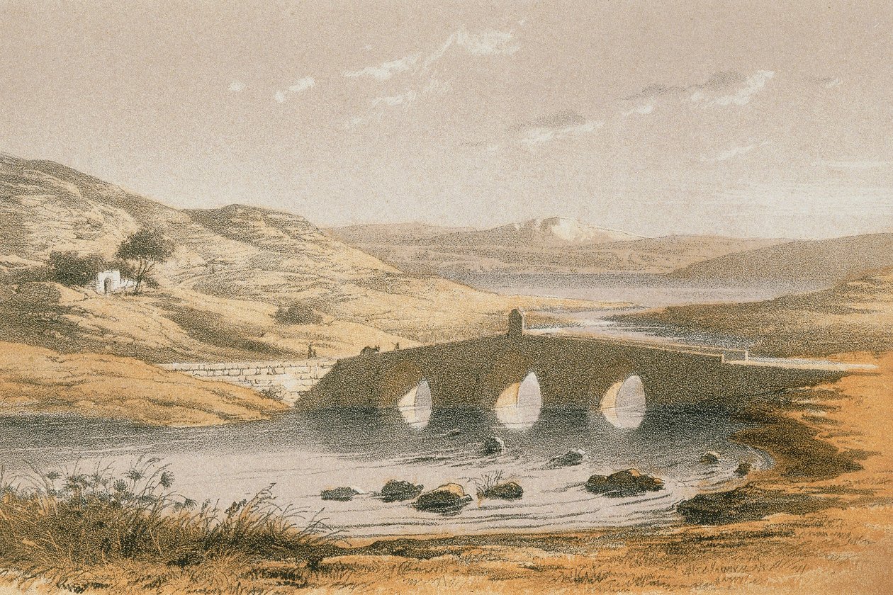 Jacobs ponte sobre o rio Jordão. Gravura por Bernatz e outros - Steinkopk JF Editore de Johann Martin Bernatz