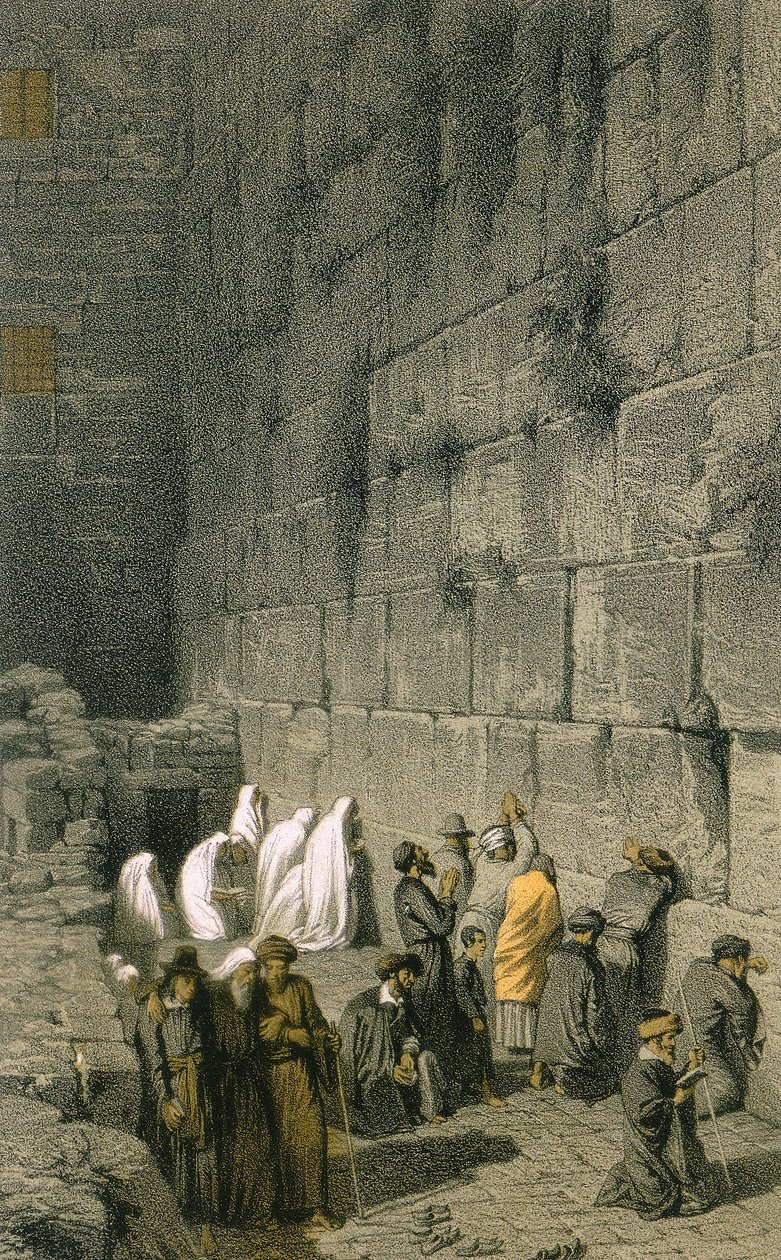 O Muro das Lamentações em Jerusalém. Gravura colorida de Bernatz et alii - Steinkopk JF Editore de Johann Martin Bernatz