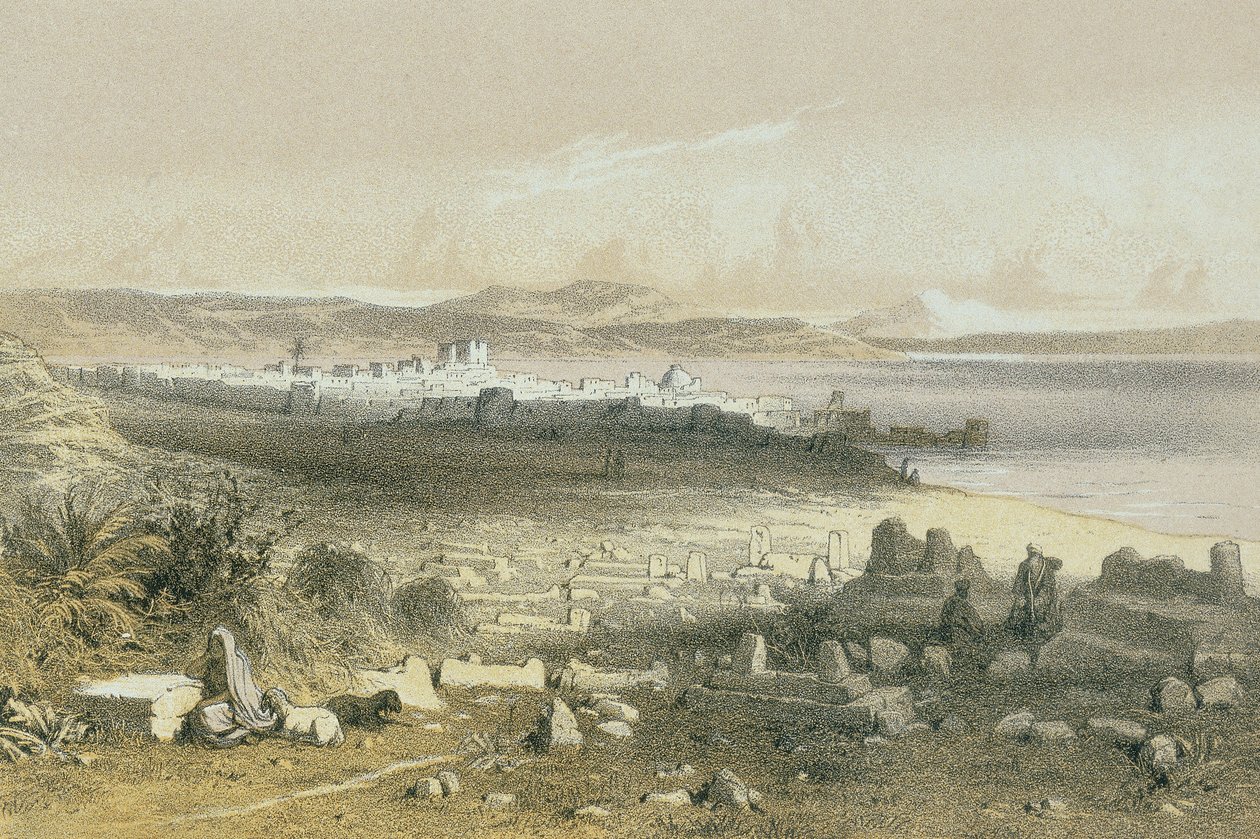 Tiberias em uma gravura por Schacher-Steinkopk JF Editore de Johann Martin Bernatz