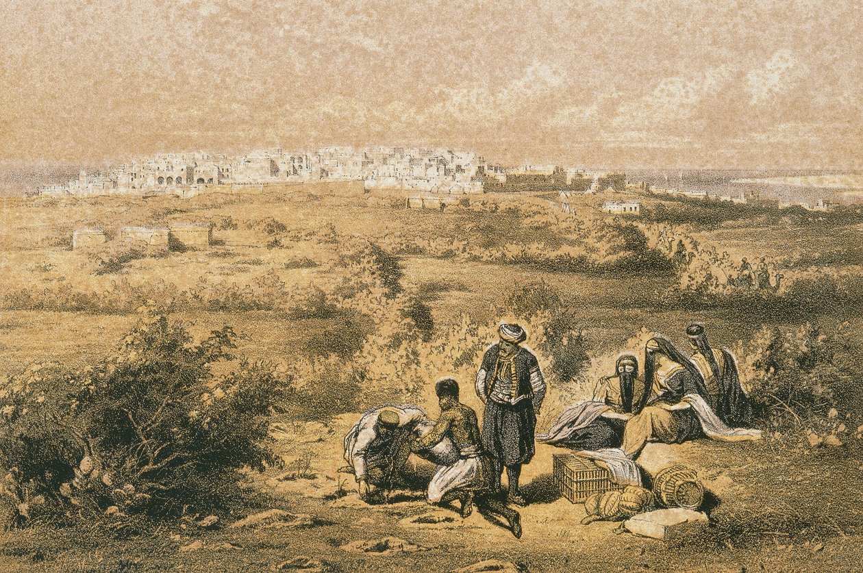 Vista de Haifa. Gravura por Bernatz e outros - Steinkopk JF Editore de Johann Martin Bernatz