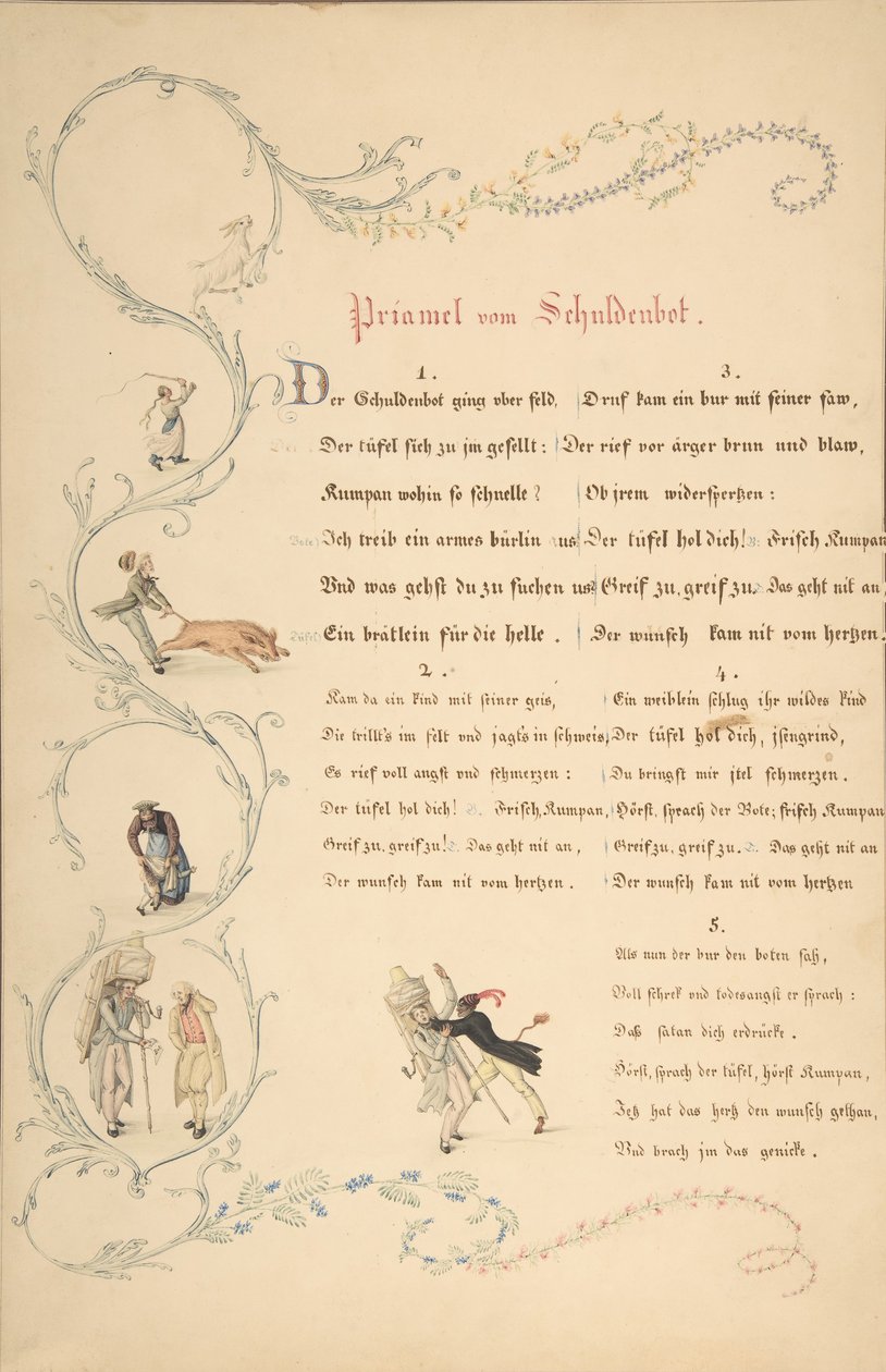 Folhas de Versos: Priamel vom Schuldenbot, final do século XVIII - início do século XIX. de Johann Martin Usteri