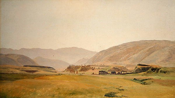 Uma Paisagem de Campagna (óleo sobre madeira dura sobre lona) de Johann Martin von Rohden