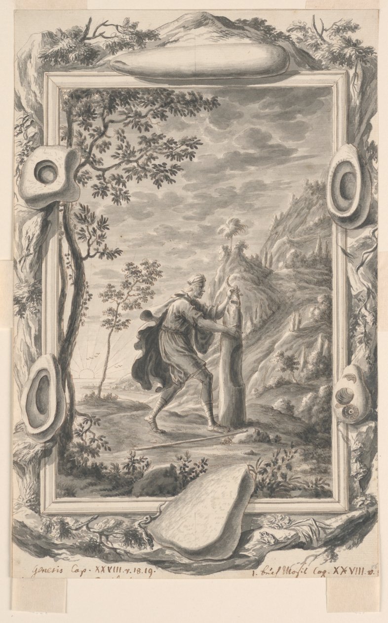 Estudo para Jacó derrama óleo sobre a pedra em Betel, Placa 87, Physica Sacra de Johann Melchior Füssli