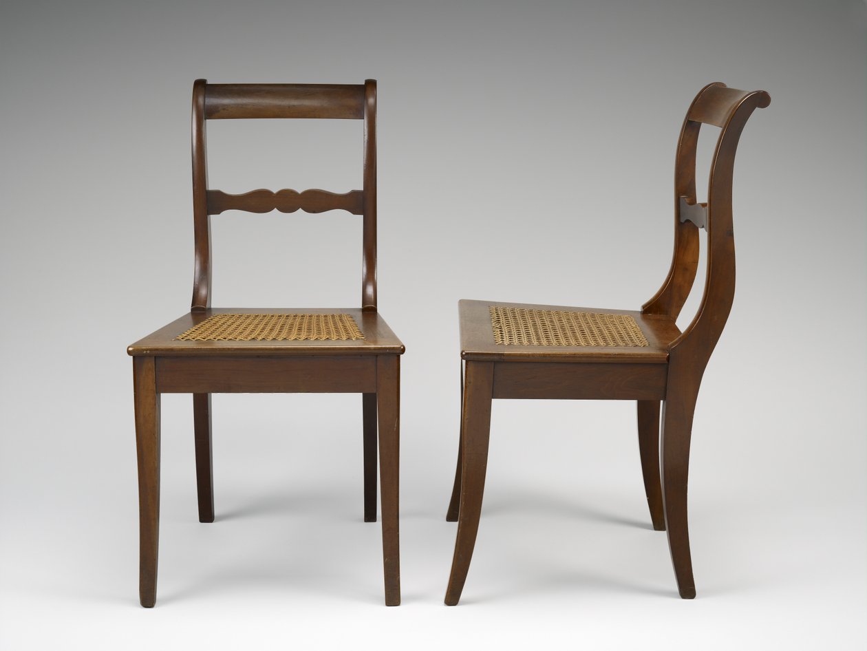 Par de cadeiras laterais, c. 1846-1860 (nogueira preta, cana) de Johann Michael Jahn