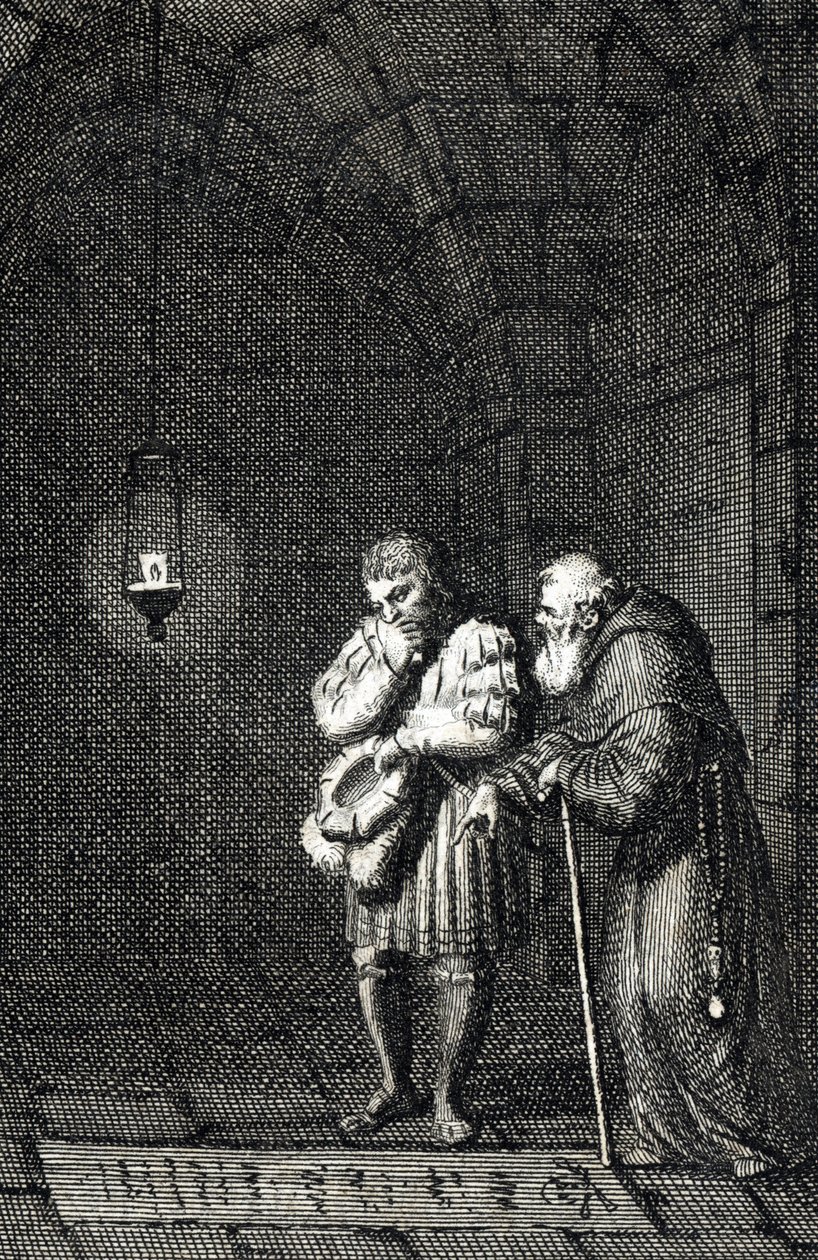 Imperador Carlos IV (1346-1378) recolhendo na sepultura de Widukind da Saxónia (ou Wittekind of Saxony) um Enger Alemanha em 1377 (Carlos IV, Santo Imperador Romano na sepultura de Widukind (Widuking ou Wittekind) em Enger, Alemanha) Gravura de Johann Mich de Johann Michael Mettenleiter
