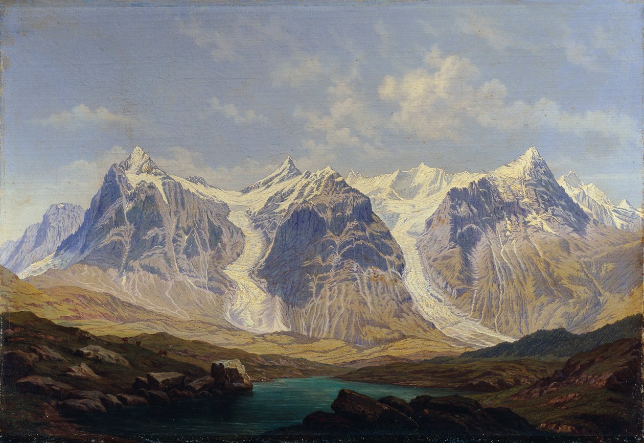 Wetterhorn, Mettenberg e Eiger com as duas geleiras de Grindelwald no meio de Johann Michael Sattler