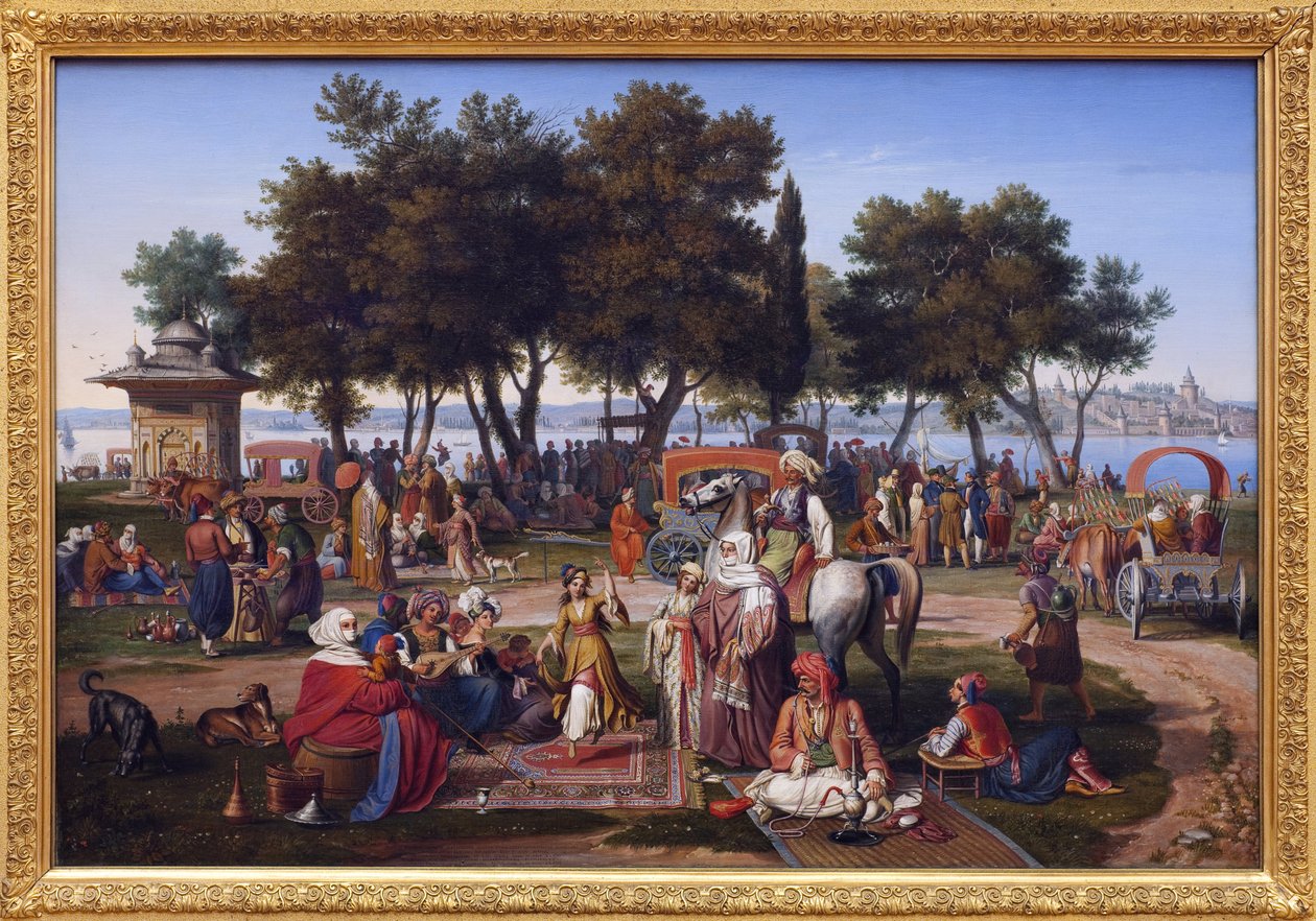 Água doce da Ásia a Constantinopla (actualmente Istambul, Turquia). Pintura de Johann Michael Wittmer (1802-1880), óleo sobre tela de Johann Michael Wittmer