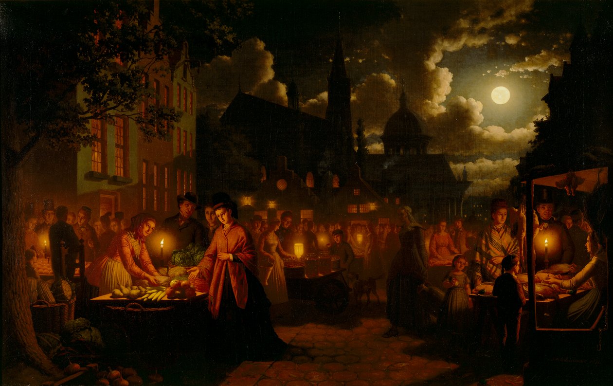 Mercado ao luar, 1874 de Johann Mongels Culverhouse