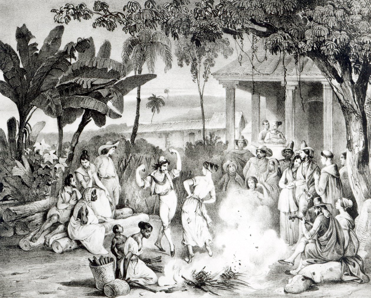 Dança Landu, gravada por Victor Adam e Monthellier (litho) (foto bw) de Johann Moritz Rugendas